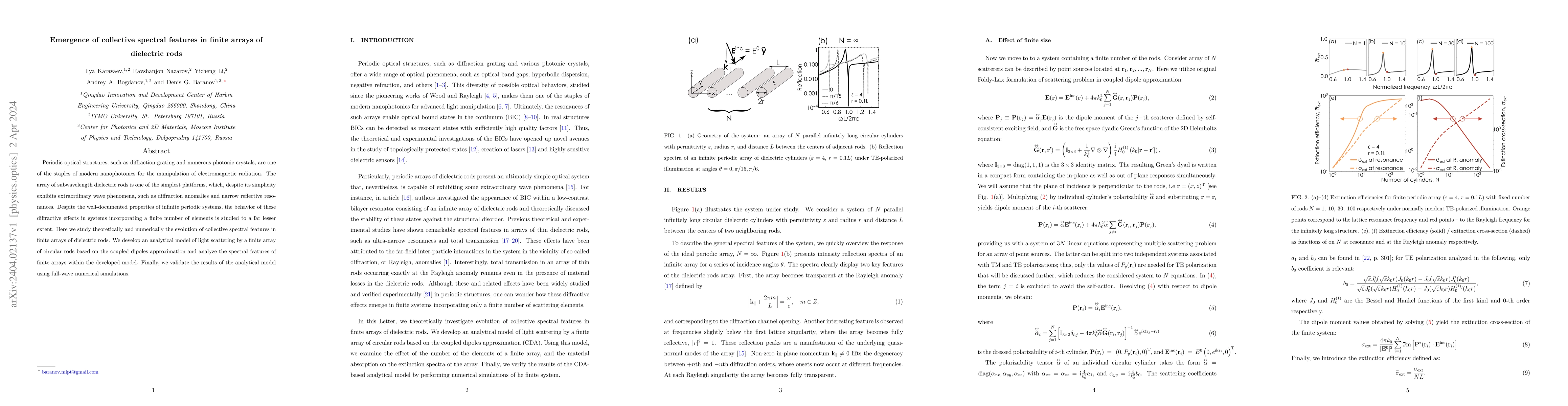 Thumbnail for Emergence of collective spectral features in finite arrays of dielectric
  rods