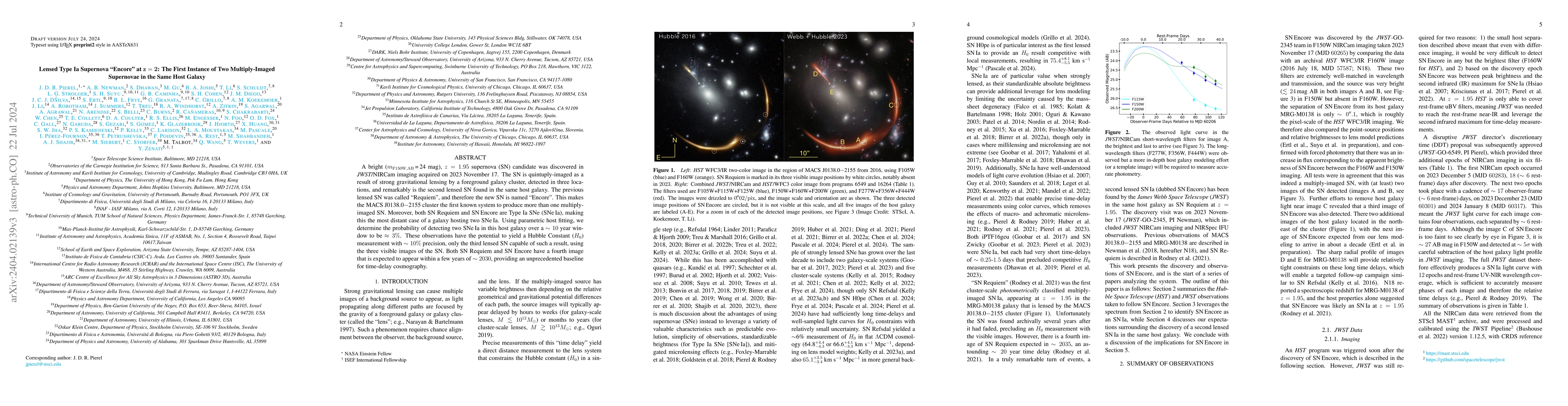 Thumbnail for Lensed Type Ia Supernova "Encore" at z=2: The First Instance of Two
  Multiply-Imaged Supernovae in the Same Host Galaxy