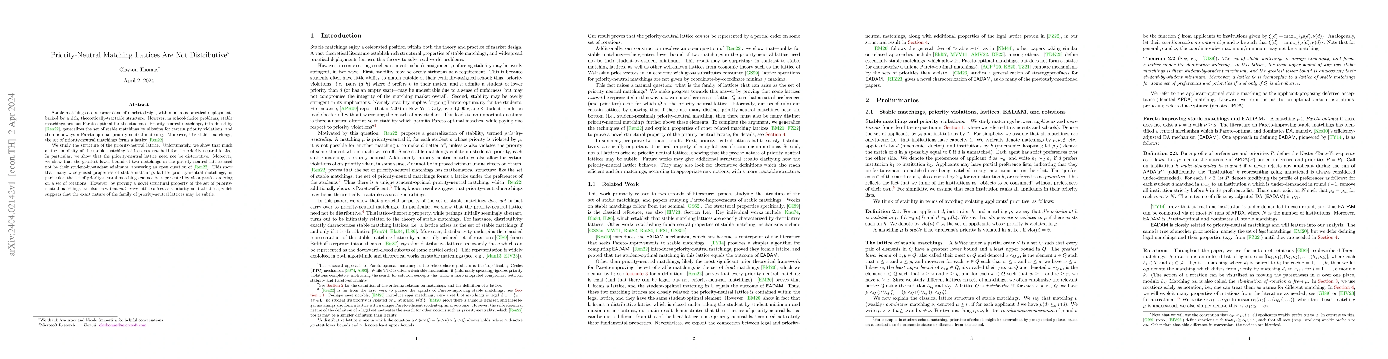 Thumbnail for Priority-Neutral Matching Lattices Are Not Distributive