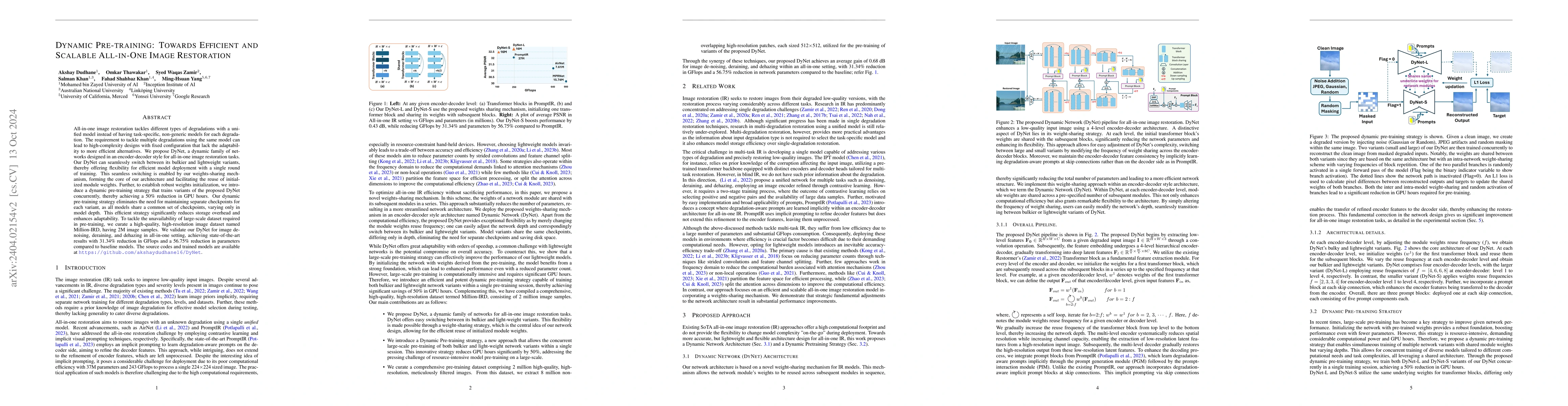 Thumbnail for Dynamic Pre-training: Towards Efficient and Scalable All-in-One Image
  Restoration
