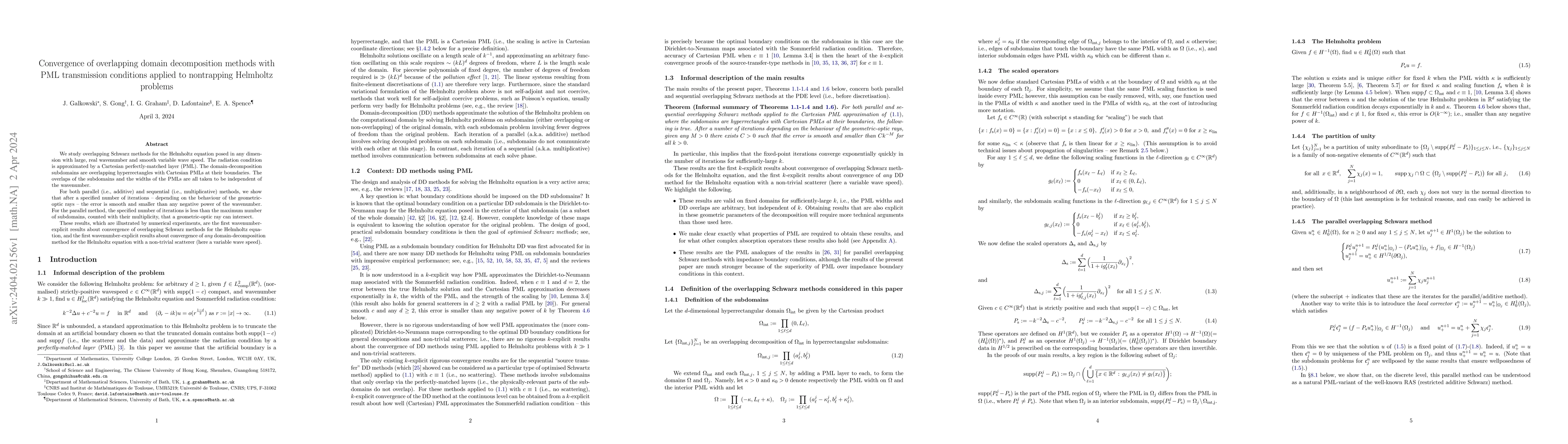 Thumbnail for Convergence of overlapping domain decomposition methods with PML
  transmission conditions applied to nontrapping Helmholtz problems