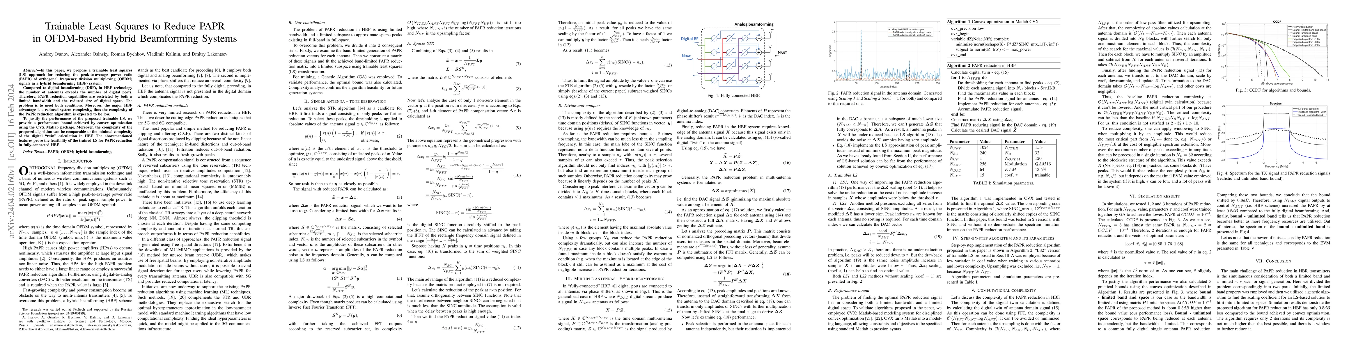 Thumbnail for Trainable Least Squares to Reduce PAPR in OFDM-based Hybrid Beamforming
  Systems