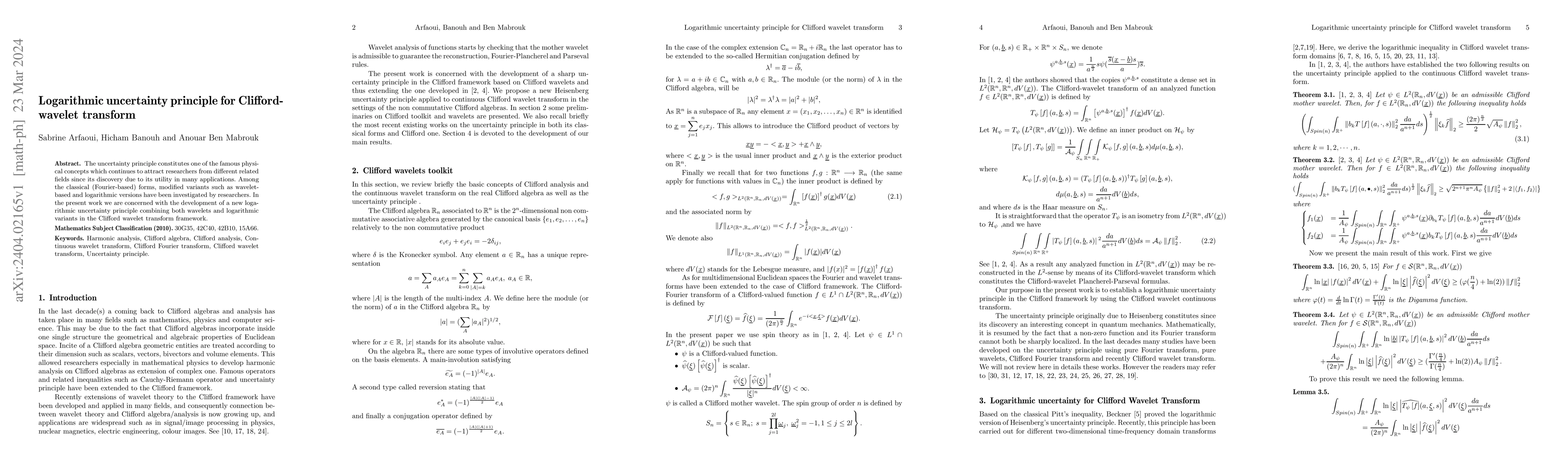 Thumbnail for Logarithmic uncertainty principle for Clifford-wavelet transform