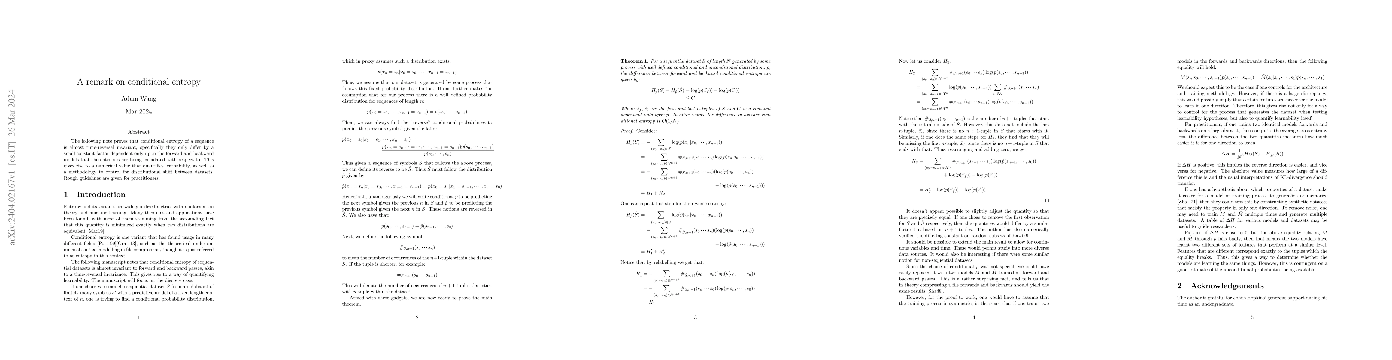 Thumbnail for A remark on conditional entropy