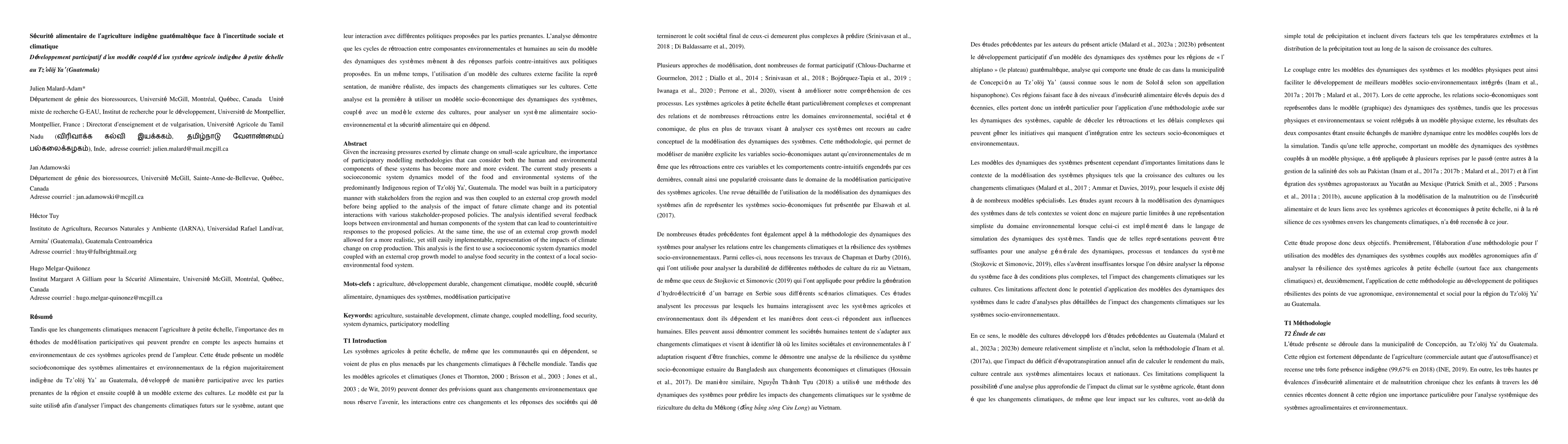 Thumbnail for S{\'e}curit{\'e} alimentaire de l'agriculture indig{\`e}ne
  guat{\'e}malt{\`e}que face {\`a} l'incertitude sociale et climatique