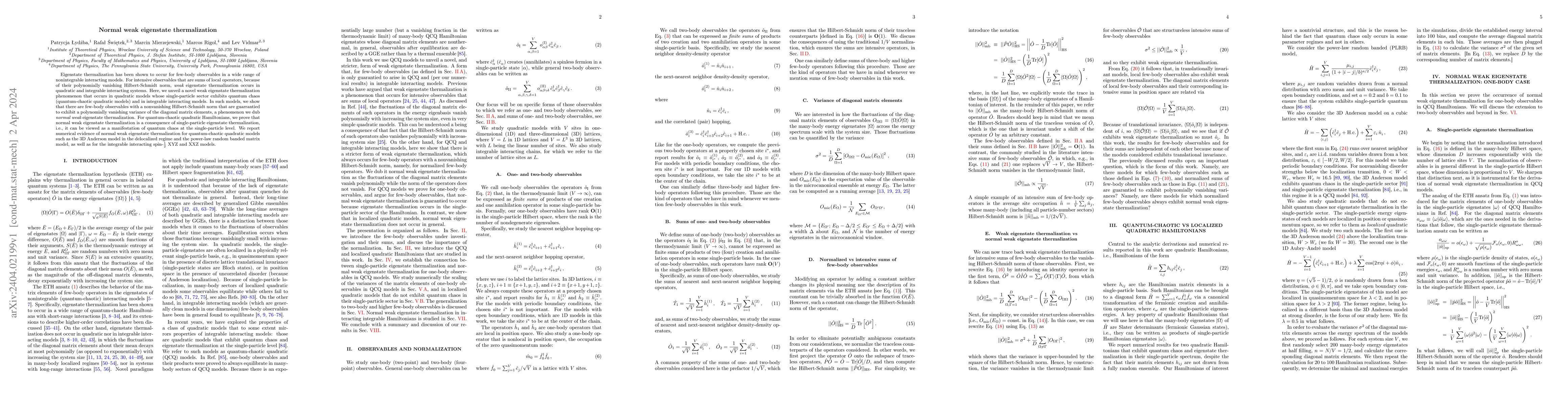 Thumbnail for Normal weak eigenstate thermalization