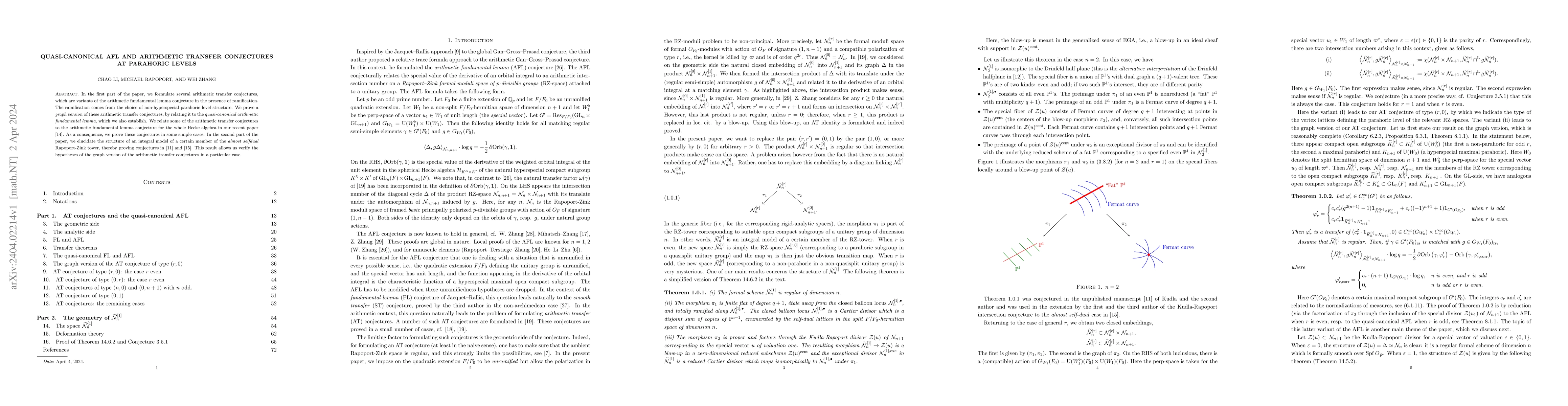Thumbnail for Quasi-canonical AFL and Arithmetic Transfer conjectures at parahoric
  levels