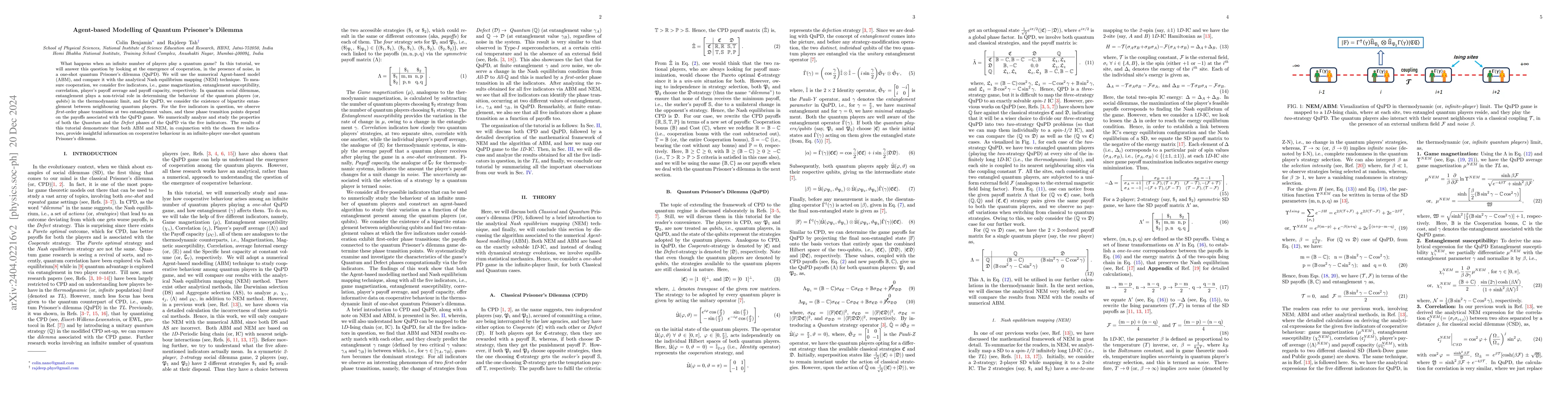 Thumbnail for Agent-based Modelling of Quantum Prisoner's Dilemma