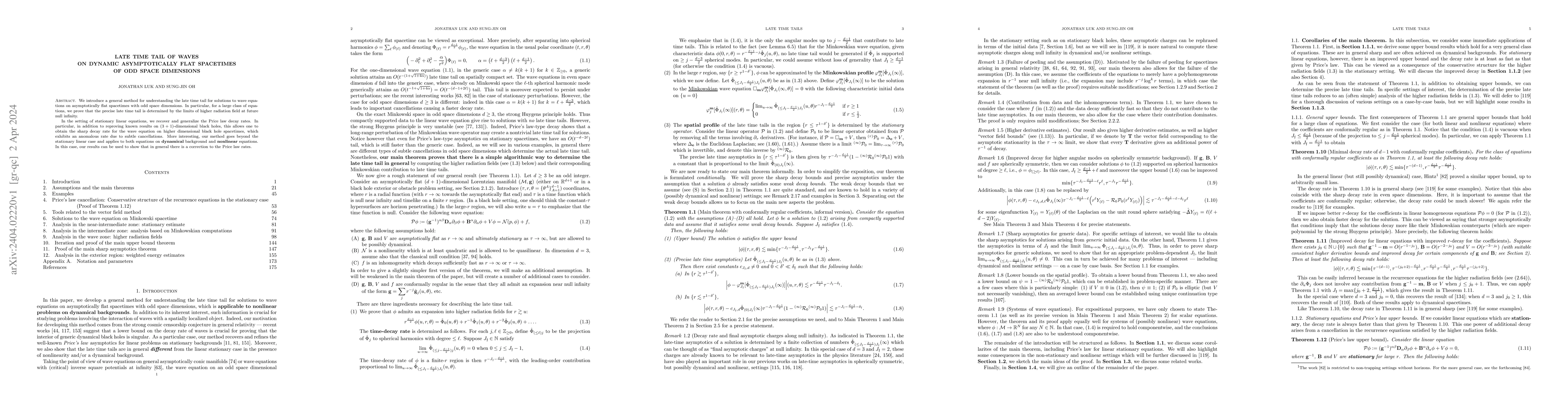 Thumbnail for Late time tail of waves on dynamic asymptotically flat spacetimes of odd
  space dimensions