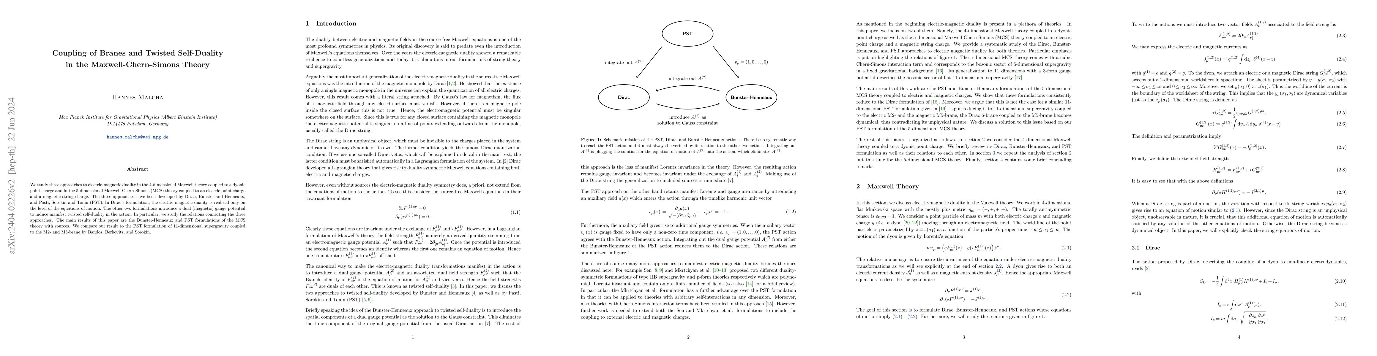 Thumbnail for Coupling of Branes and Twisted Self-Duality in the Maxwell-Chern-Simons
  Theory