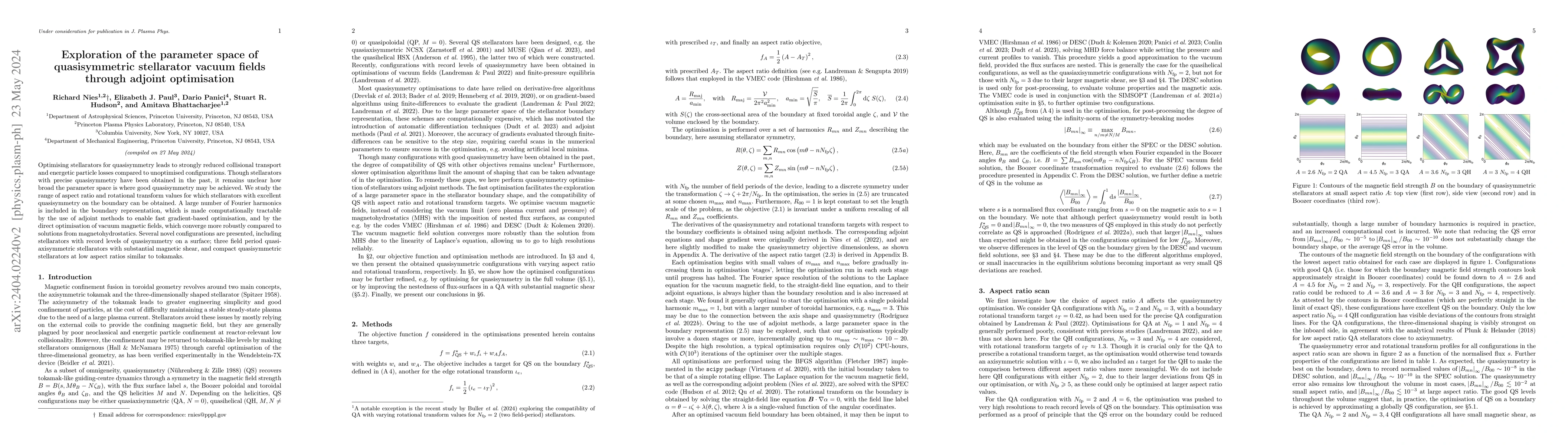 Thumbnail for Exploration of the parameter space of quasisymmetric stellarator vacuum
  fields through adjoint optimisation