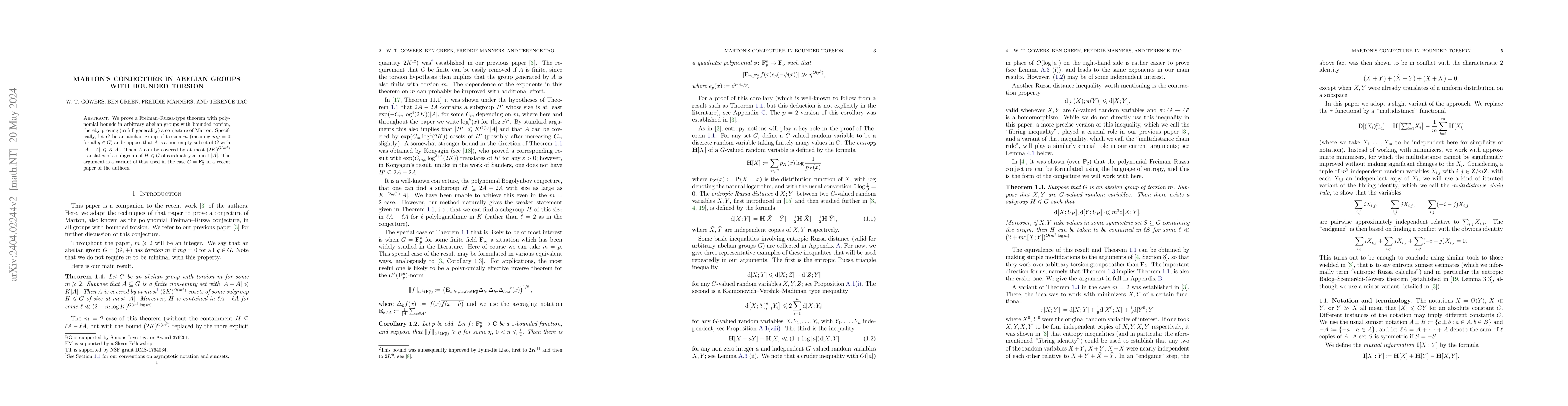 Thumbnail for Marton's Conjecture in abelian groups with bounded torsion
