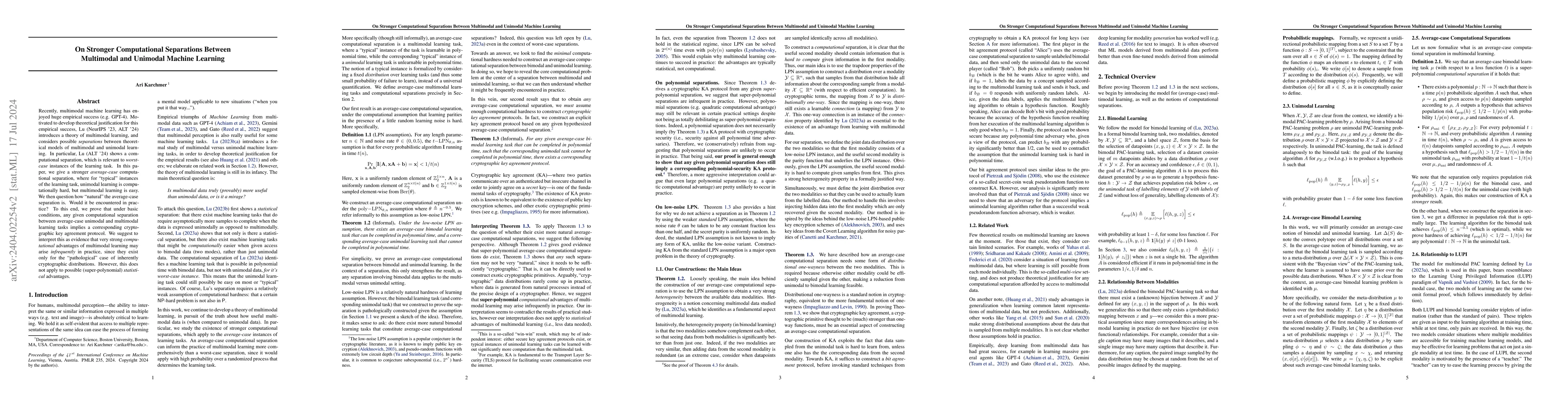 Thumbnail for On Stronger Computational Separations Between Multimodal and Unimodal
  Machine Learning