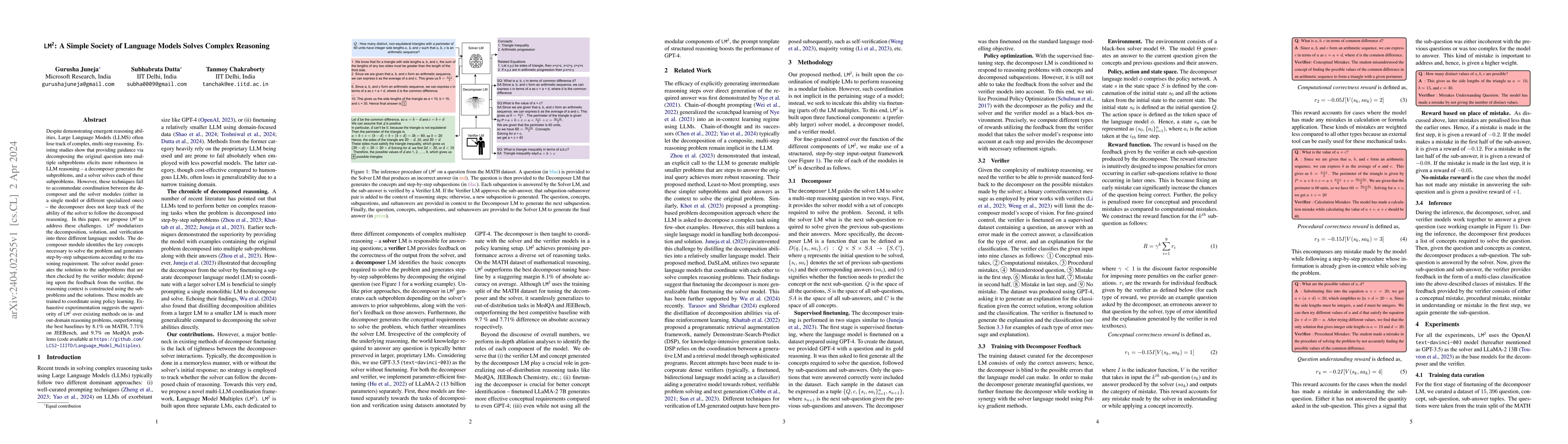 Thumbnail for $\texttt{LM}^\texttt{2}$: A Simple Society of Language Models Solves
  Complex Reasoning