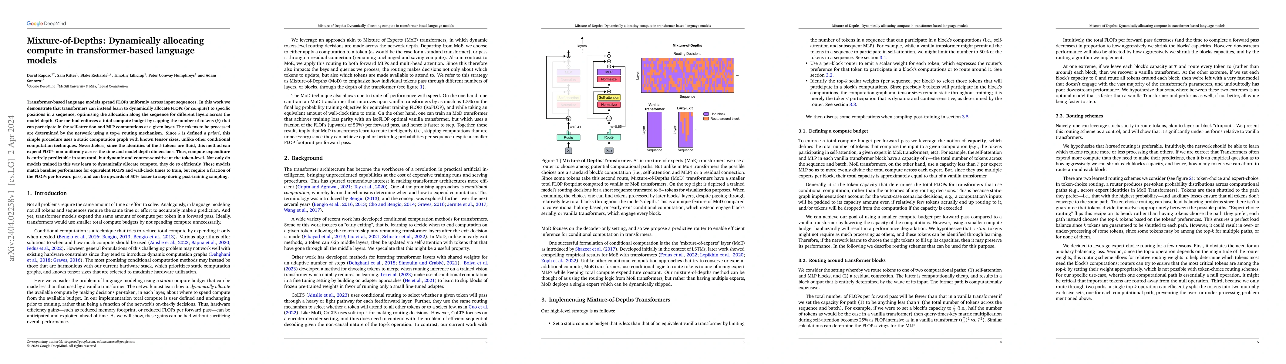 Thumbnail for Mixture-of-Depths: Dynamically allocating compute in transformer-based
  language models