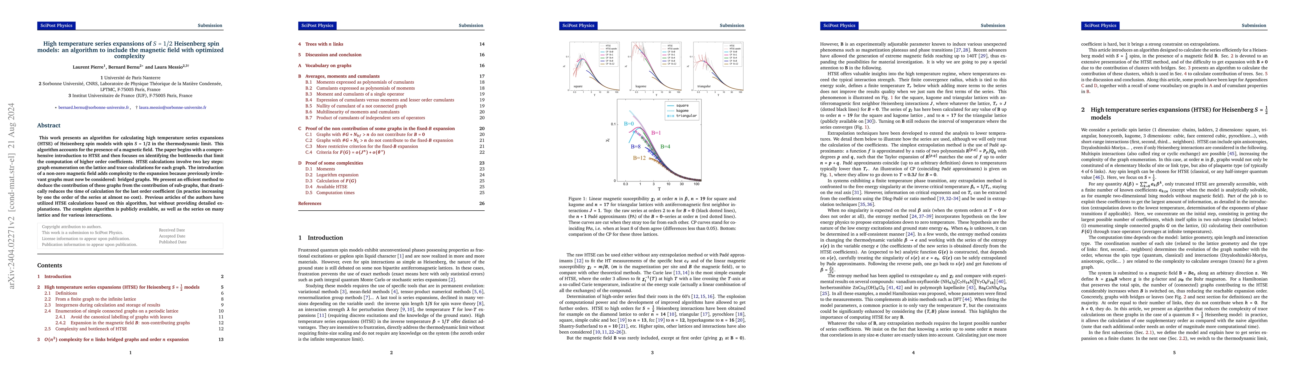 Thumbnail for High temperature series expansions of S = 1/2 Heisenberg spin models:
  algorithm to include the magnetic field with optimized complexity