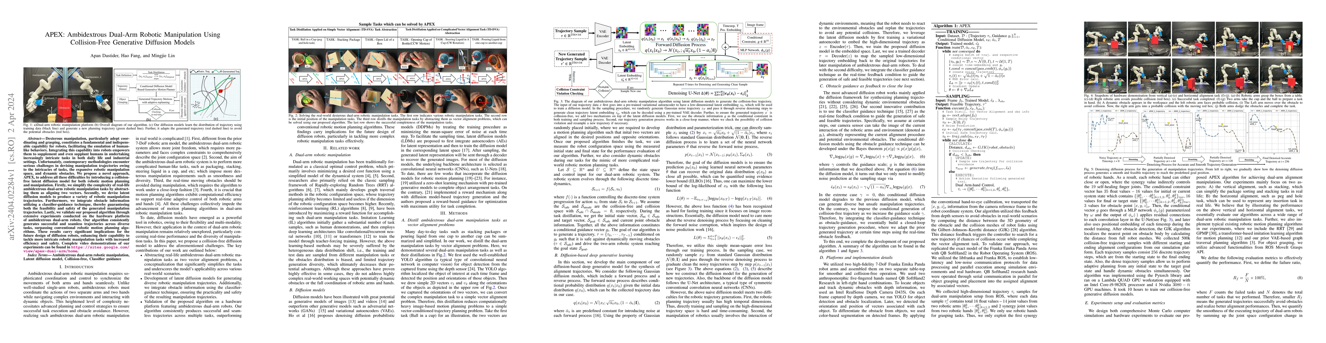 Thumbnail for APEX: Ambidextrous Dual-Arm Robotic Manipulation Using Collision-Free
  Generative Diffusion Models