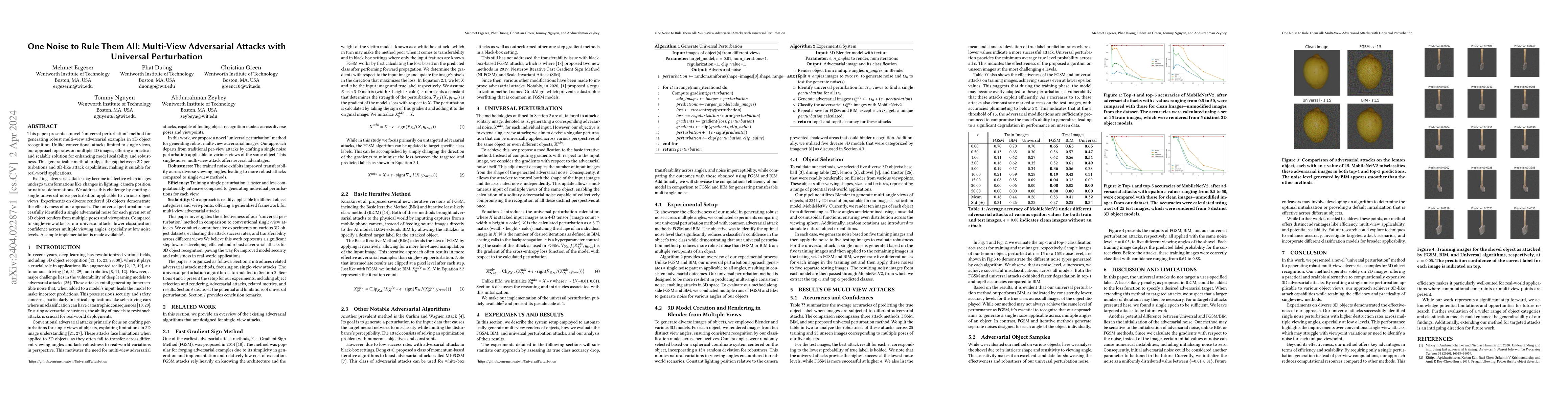 Thumbnail for One Noise to Rule Them All: Multi-View Adversarial Attacks with
  Universal Perturbation
