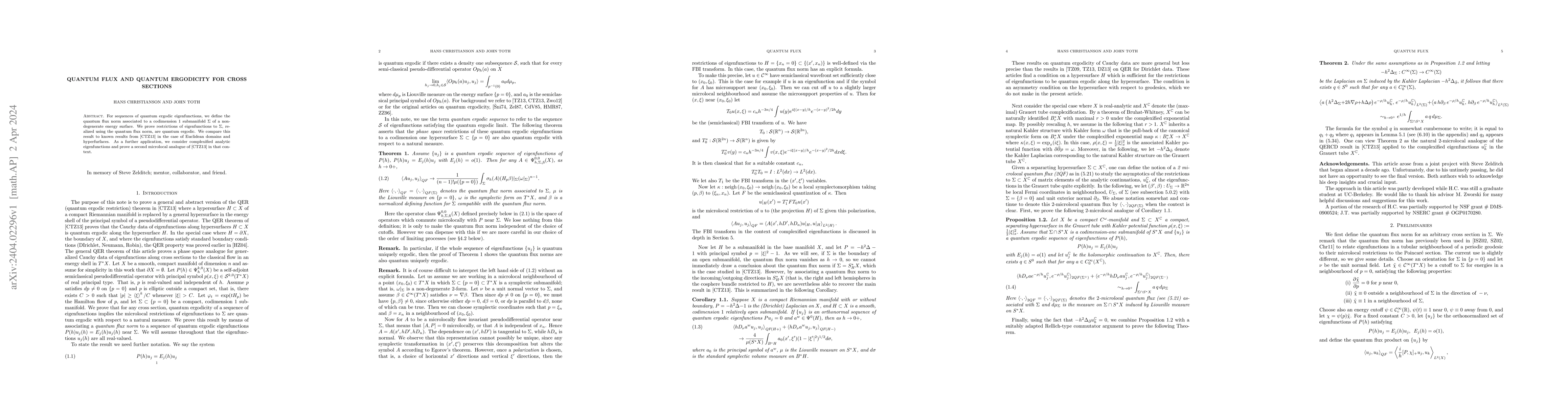 Thumbnail for Quantum Flux and Quantum Ergodicity for Cross Sections