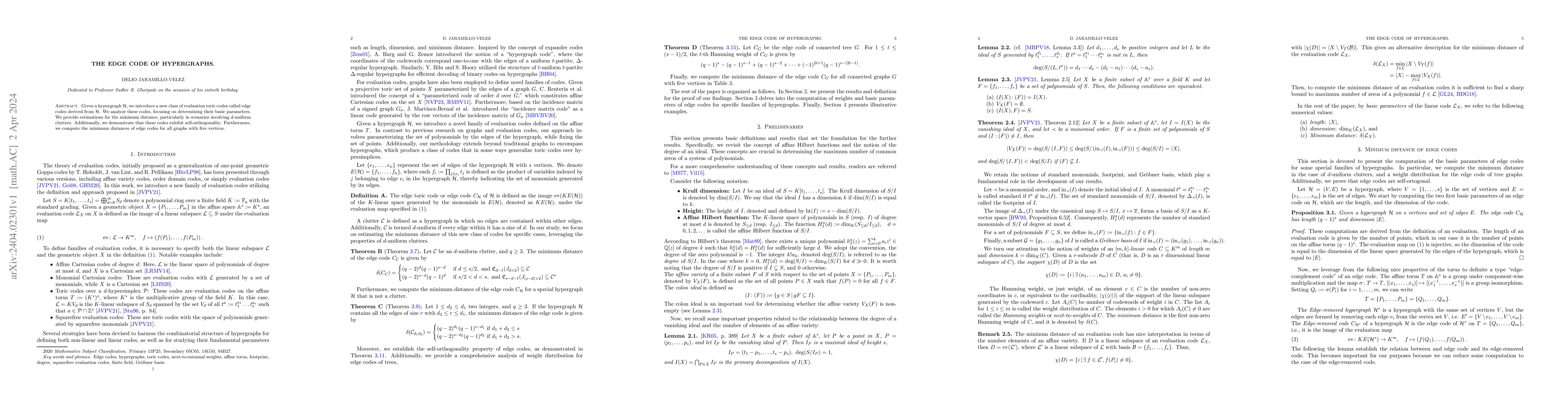 Thumbnail for The edge code of hypergraphs