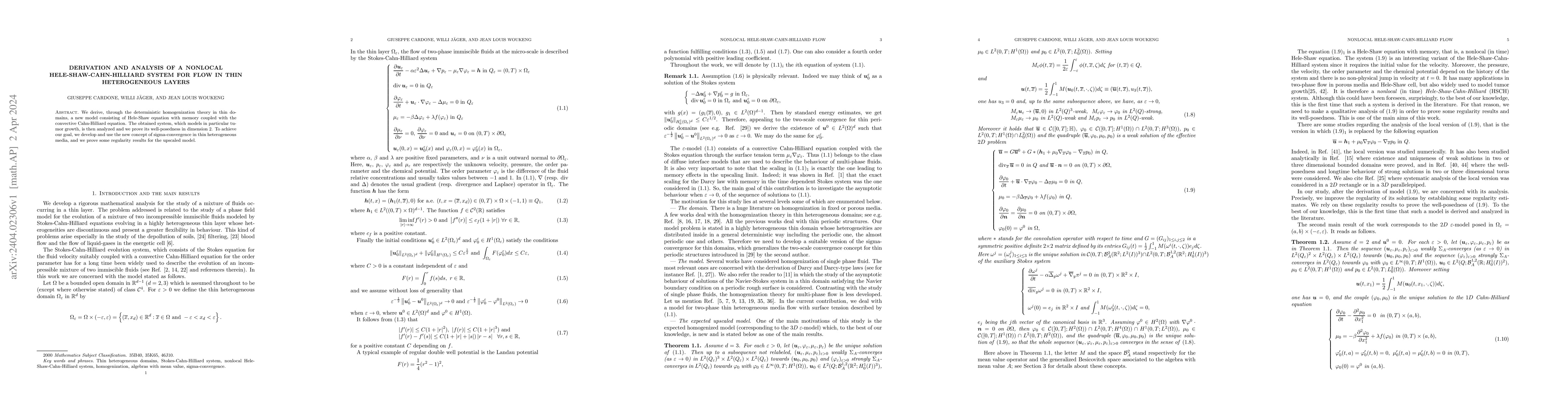 Thumbnail for Derivation and analysis of a nonlocal Hele-Shaw-Cahn-Hilliard system for
  flow in thin heterogeneous layers