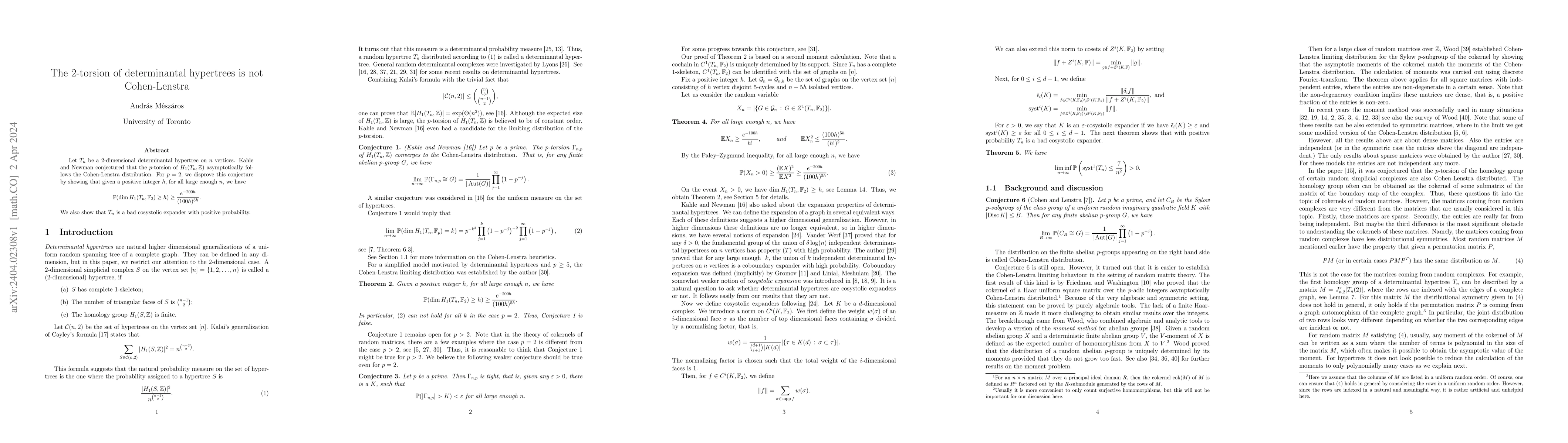 Thumbnail for The $2$-torsion of determinantal hypertrees is not Cohen-Lenstra