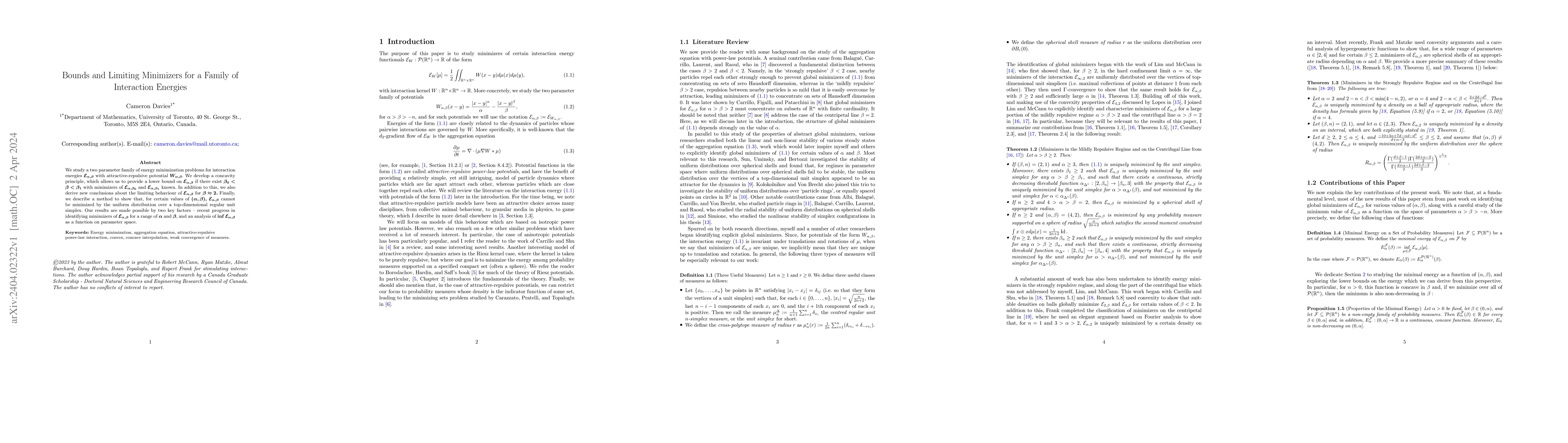 Thumbnail for Bounds and Limiting Minimizers for a Family of Interaction Energies