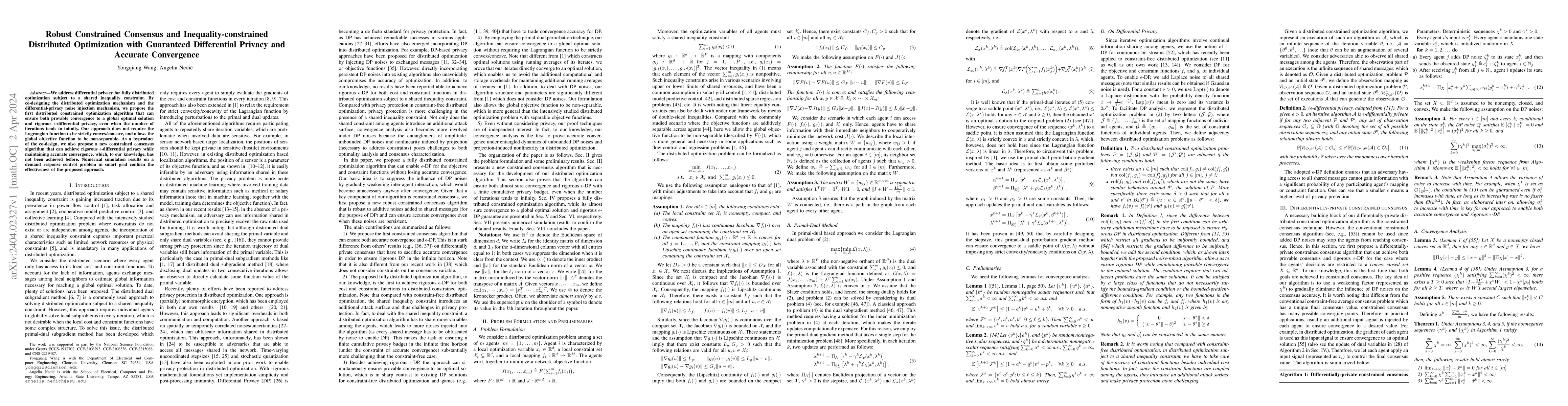 Thumbnail for Robust Constrained Consensus and Inequality-constrained Distributed
  Optimization with Guaranteed Differential Privacy and Accurate Convergence