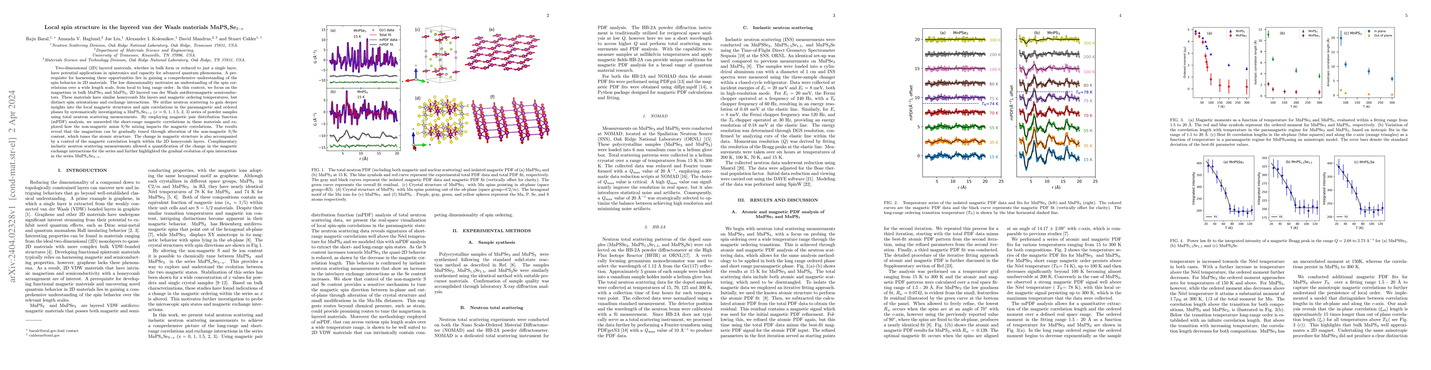 Thumbnail for Local spin structure in the layered van der Waals materials
  MnPS$_{x}$Se$_{3-x}$