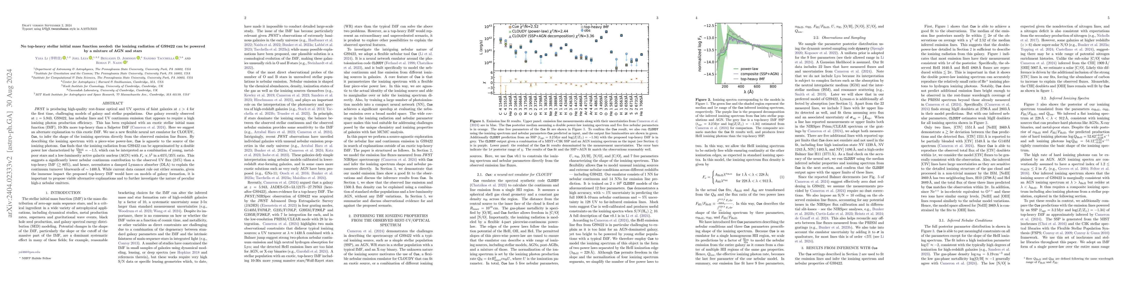 Thumbnail for No top-heavy stellar initial mass function needed: the ionizing
  radiation of GS9422 can be powered by a mixture of AGN and stars