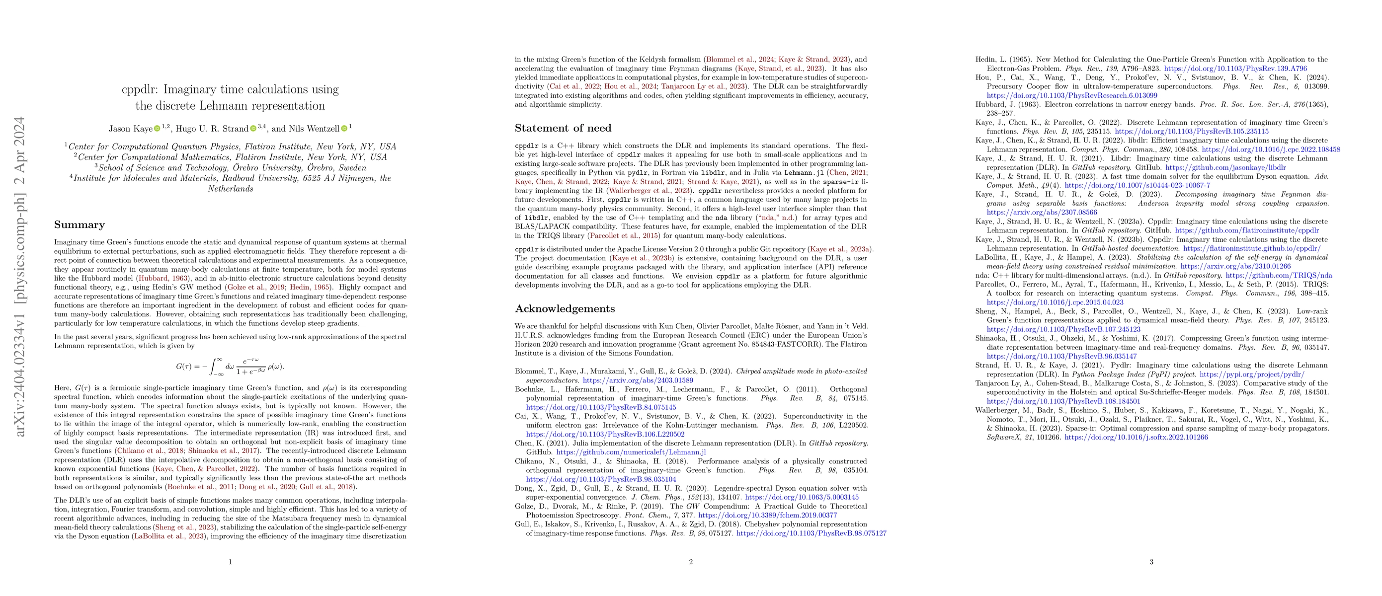 Thumbnail for cppdlr: Imaginary time calculations using the discrete Lehmann
  representation