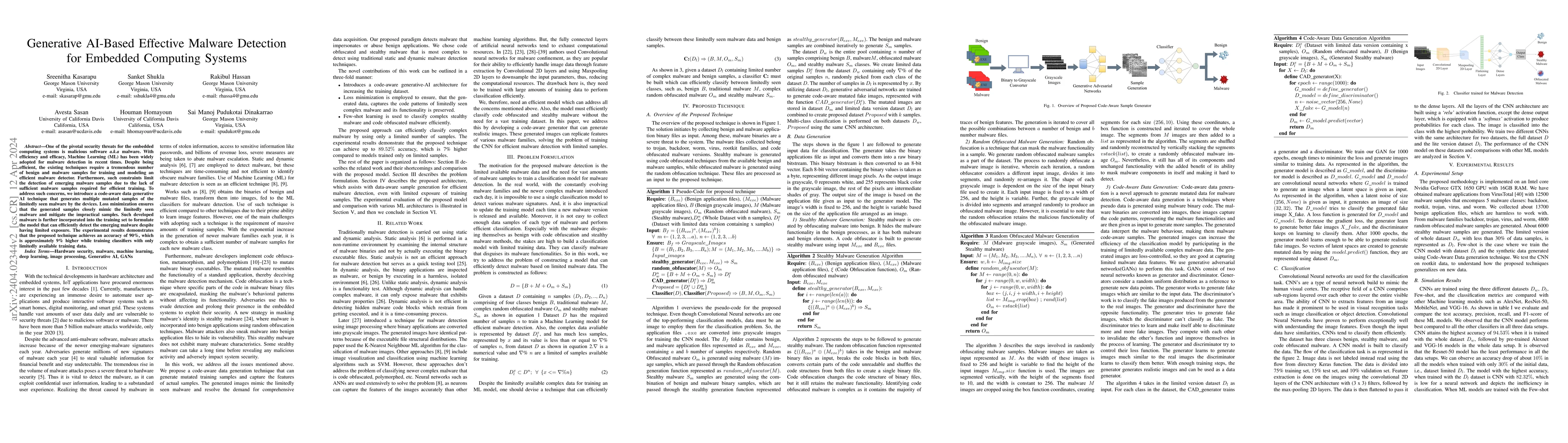 Thumbnail for Generative AI-Based Effective Malware Detection for Embedded Computing
  Systems