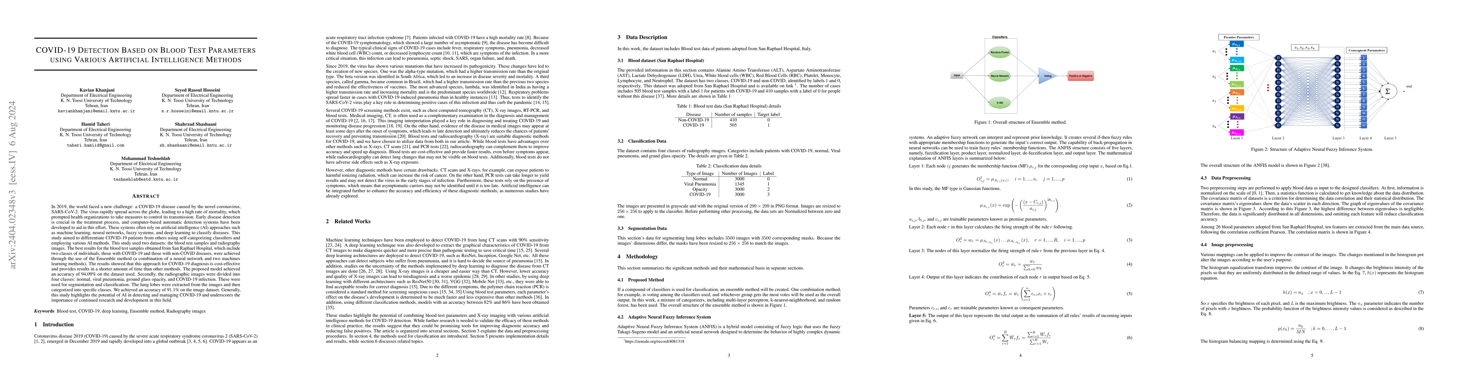 Thumbnail for COVID-19 Detection Based on Blood Test Parameters using Various
  Artificial Intelligence Methods