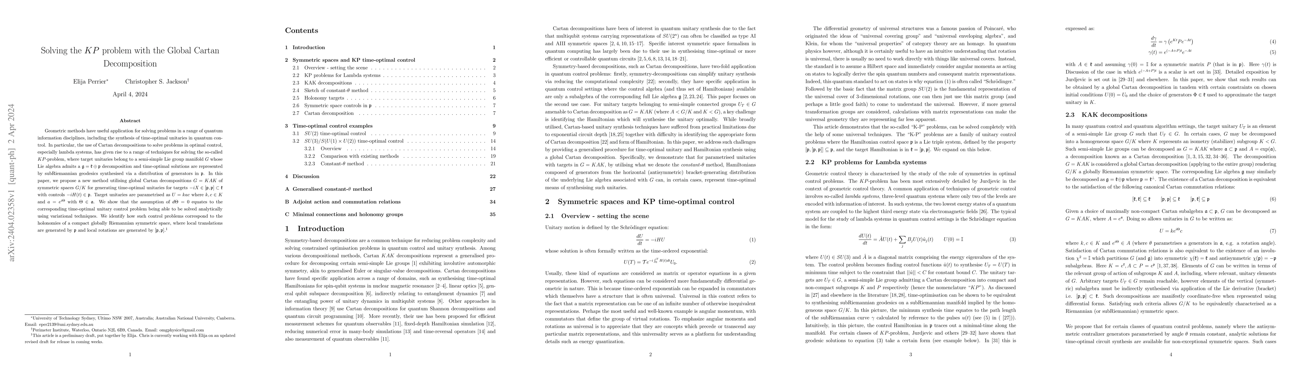 Thumbnail for Solving the $KP$ problem with the Global Cartan Decomposition