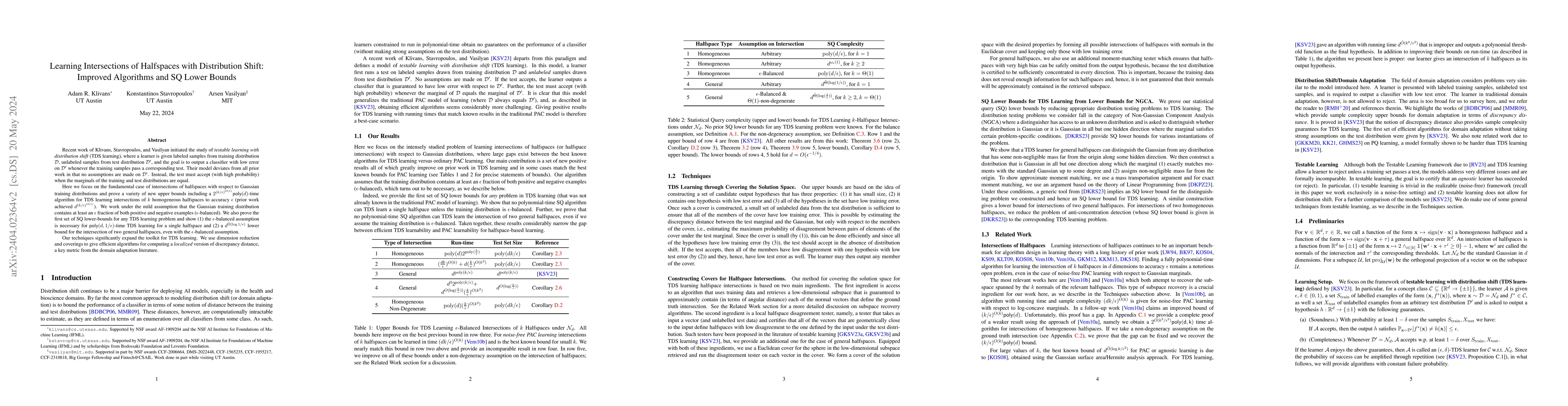 Thumbnail for Learning Intersections of Halfspaces with Distribution Shift: Improved
  Algorithms and SQ Lower Bounds