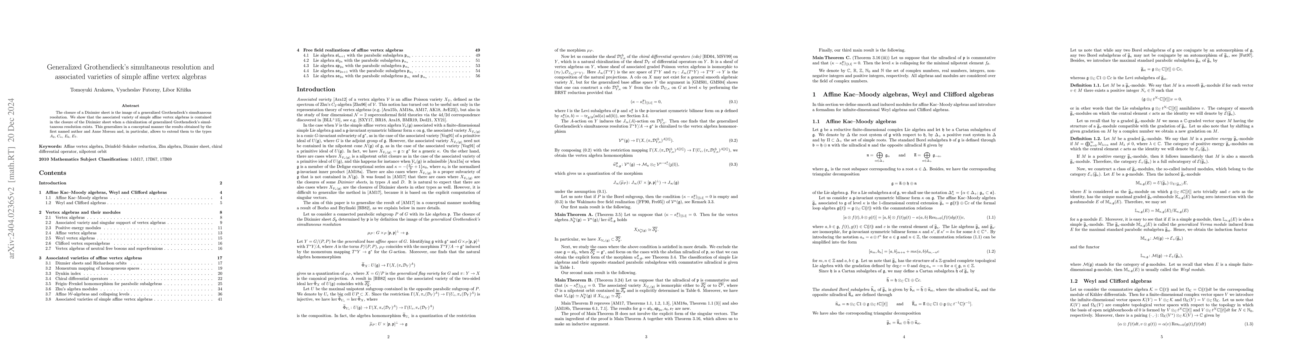 Thumbnail for Generalized Grothendieck's simultaneous resolution and associated
  varieties of simple affine vertex algebras