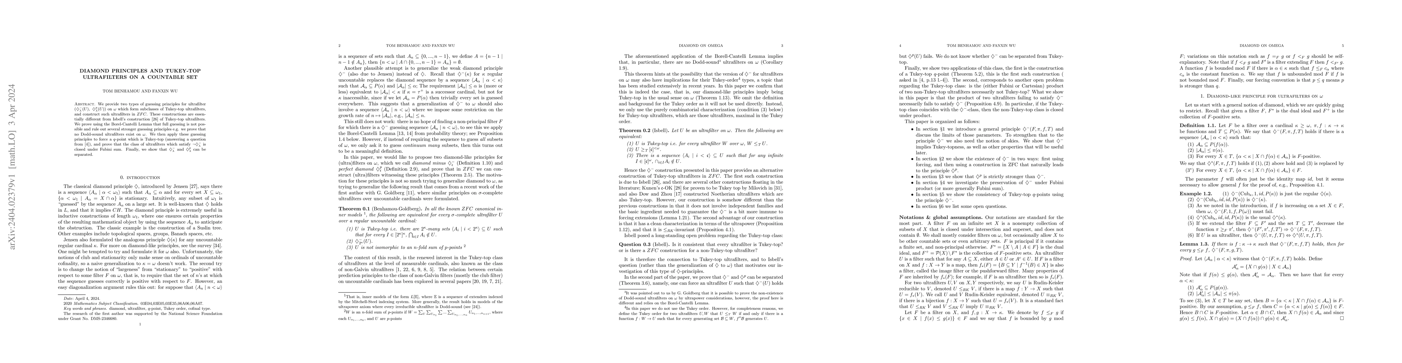 Thumbnail for Diamond principles and Tukey-top ultrafilters on a countable set