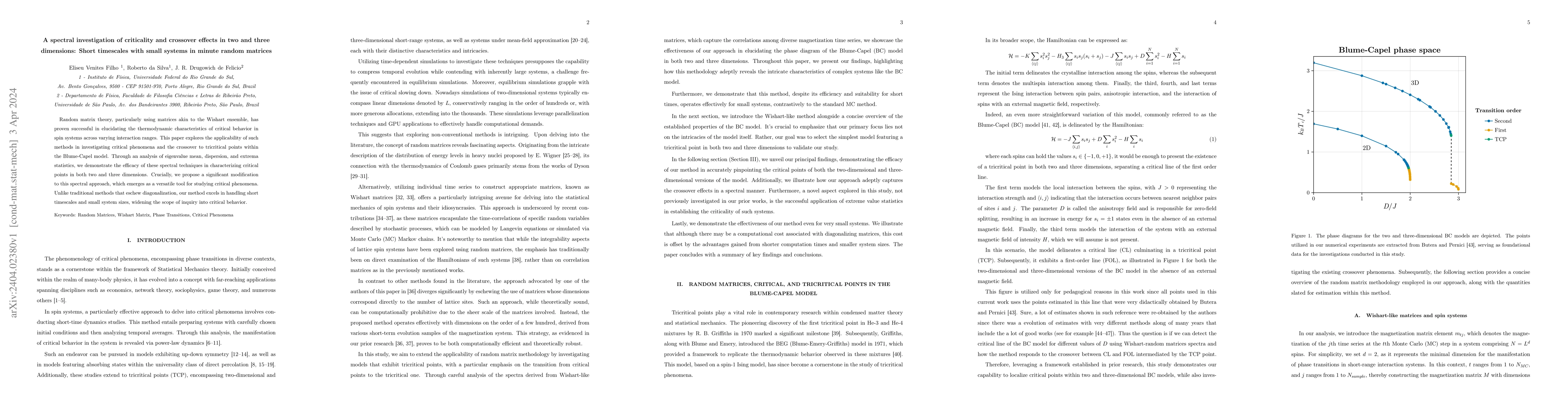 Thumbnail for A spectral investigation of criticality and crossover effects in two and
  three dimensions: Short timescales with small systems in minute random
  matrices