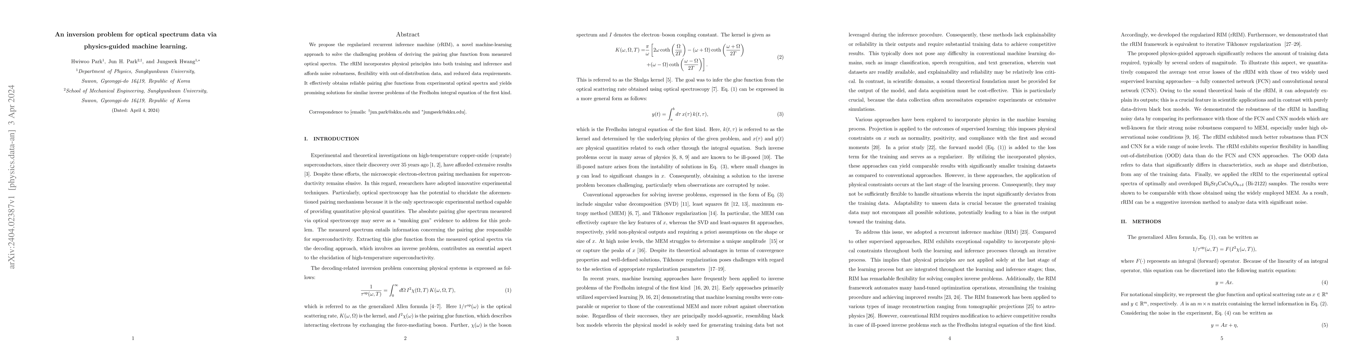 Thumbnail for An inversion problem for optical spectrum data via physics-guided
  machine learning