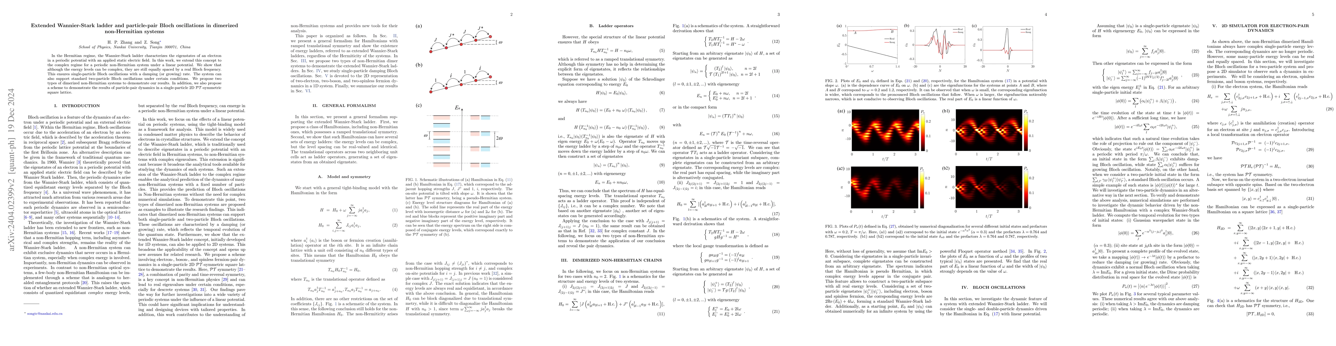 Thumbnail for Extended Wannier-Stark ladder and particle-pair Bloch oscillations in
  dimerized non-Hermitian systems