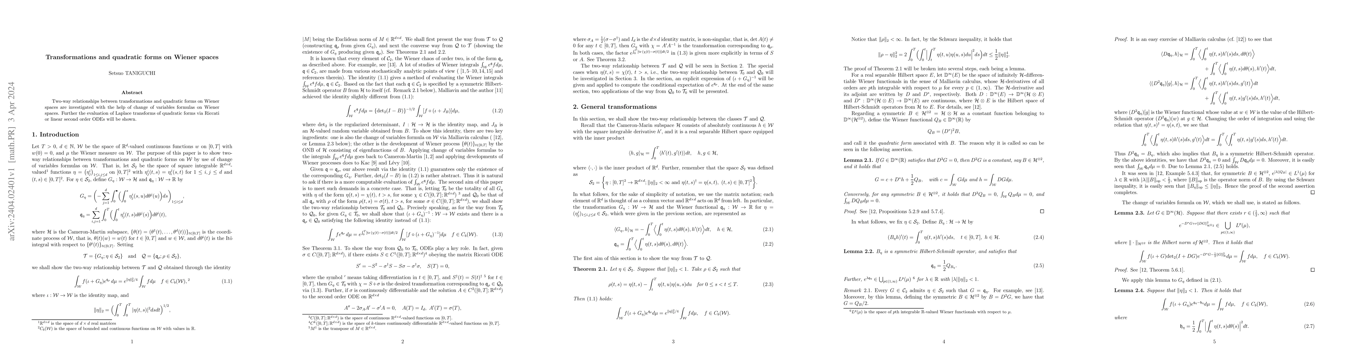 Thumbnail for Transformations and quadratic forms on Wiener spaces