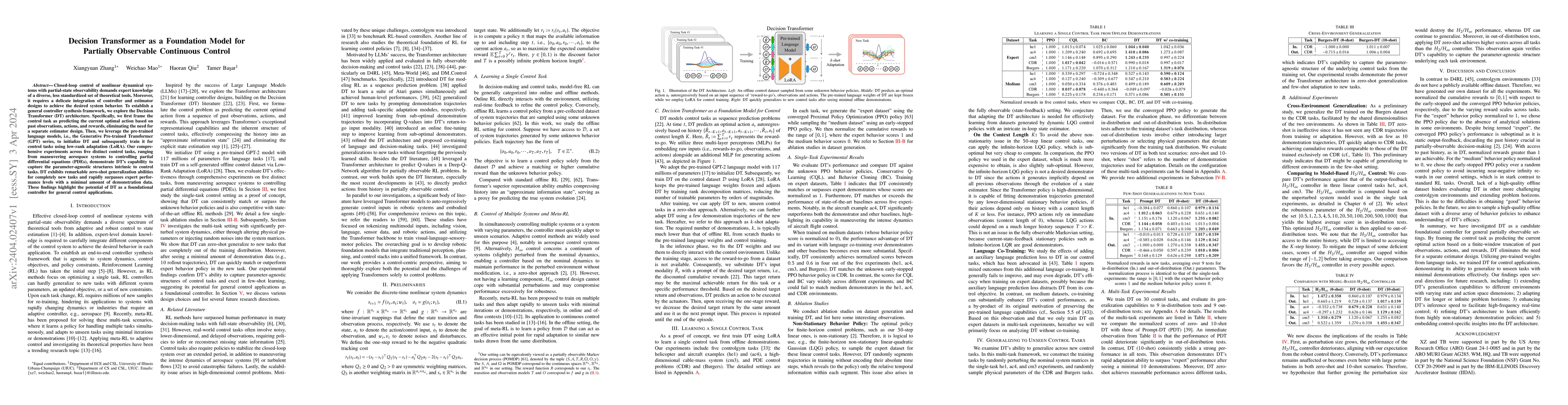 Thumbnail for Decision Transformer as a Foundation Model for Partially Observable
  Continuous Control