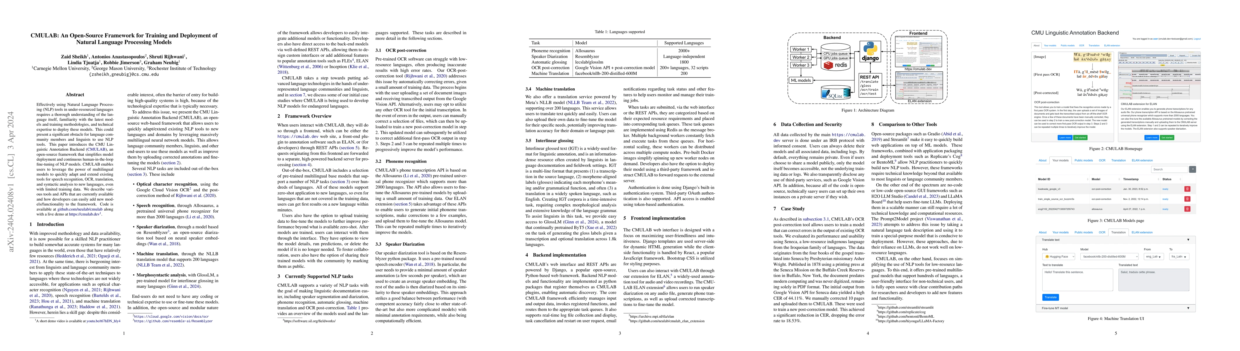 Thumbnail for CMULAB: An Open-Source Framework for Training and Deployment of Natural
  Language Processing Models