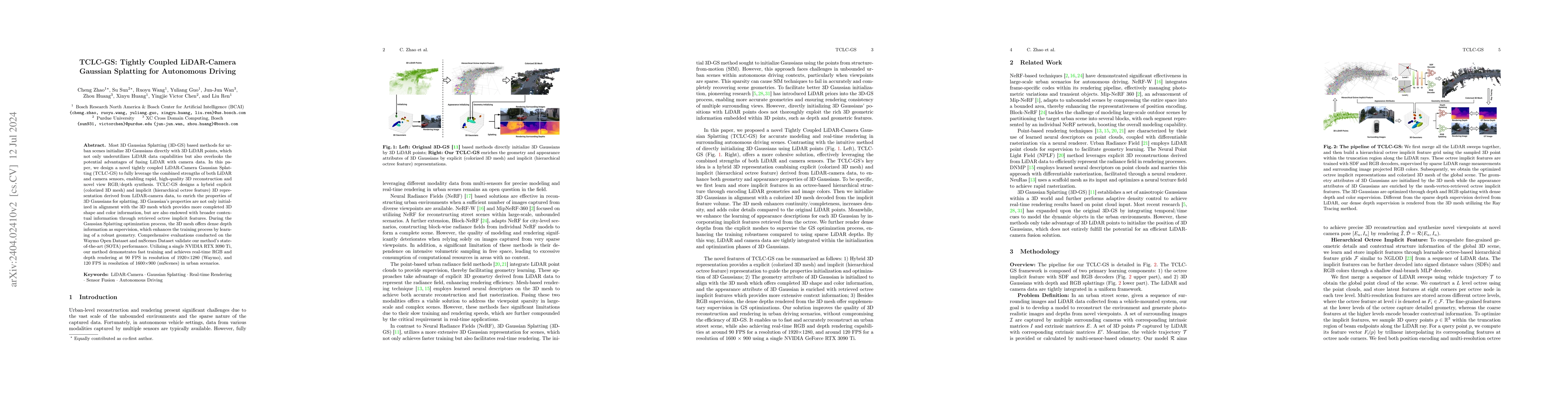 Thumbnail for TCLC-GS: Tightly Coupled LiDAR-Camera Gaussian Splatting for Autonomous
  Driving