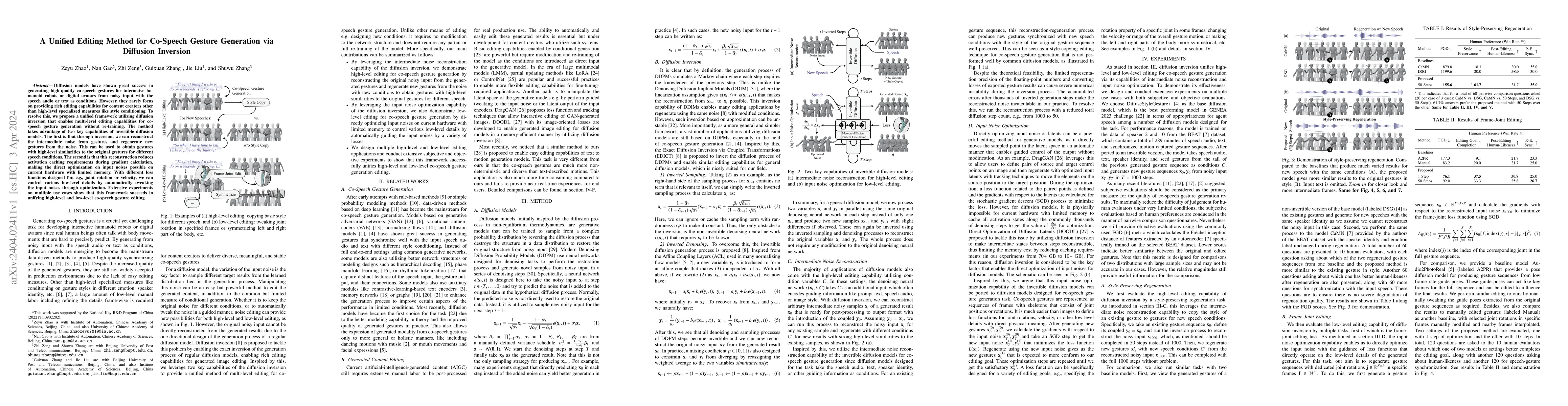 Thumbnail for A Unified Editing Method for Co-Speech Gesture Generation via Diffusion
  Inversion