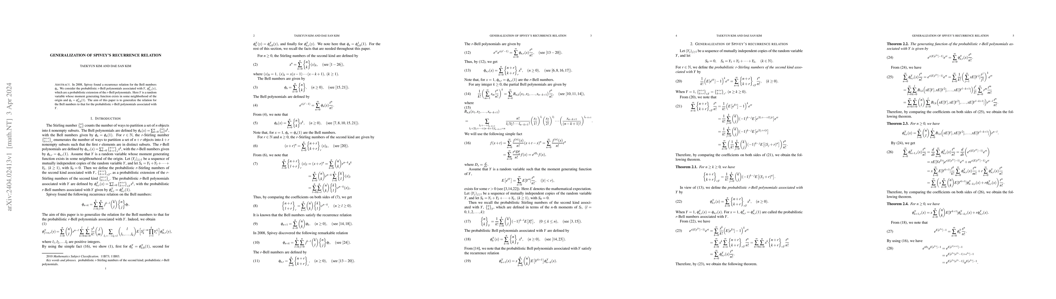 Thumbnail for Generalization of Spivey's recurrence relation