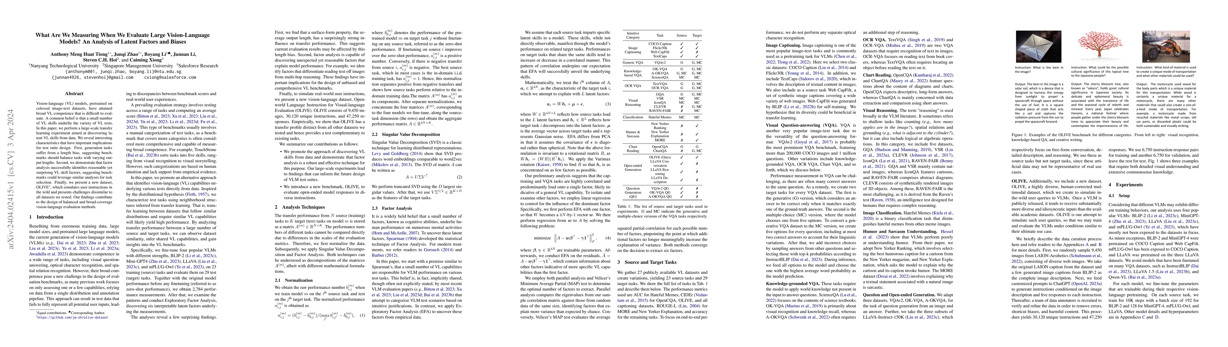 Thumbnail for What Are We Measuring When We Evaluate Large Vision-Language Models? An
  Analysis of Latent Factors and Biases