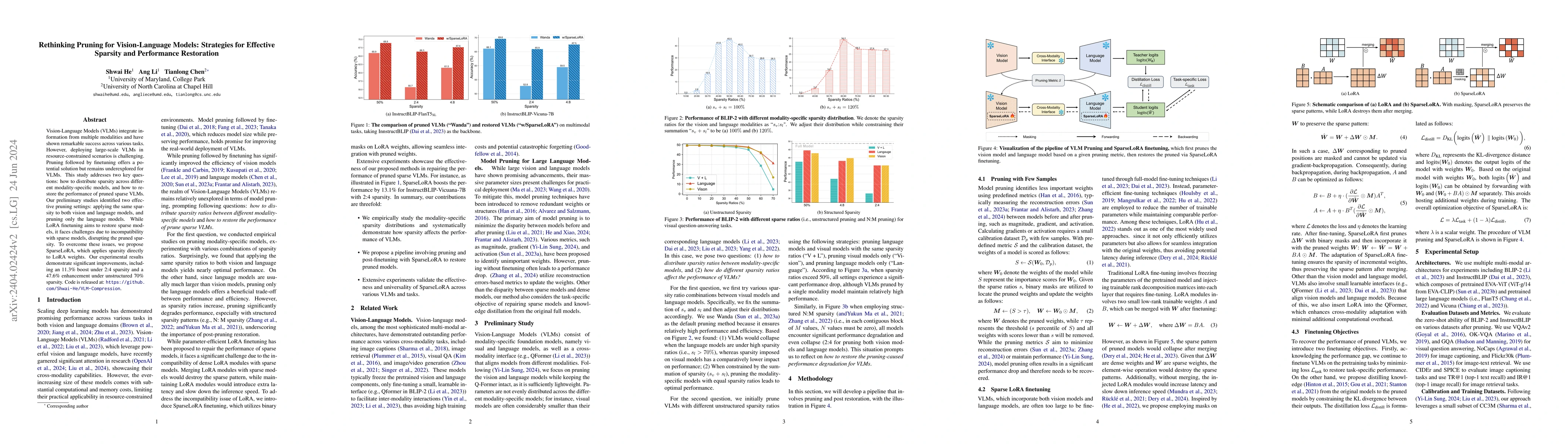 Thumbnail for Rethinking Pruning for Vision-Language Models: Strategies for Effective
  Sparsity and Performance Restoration