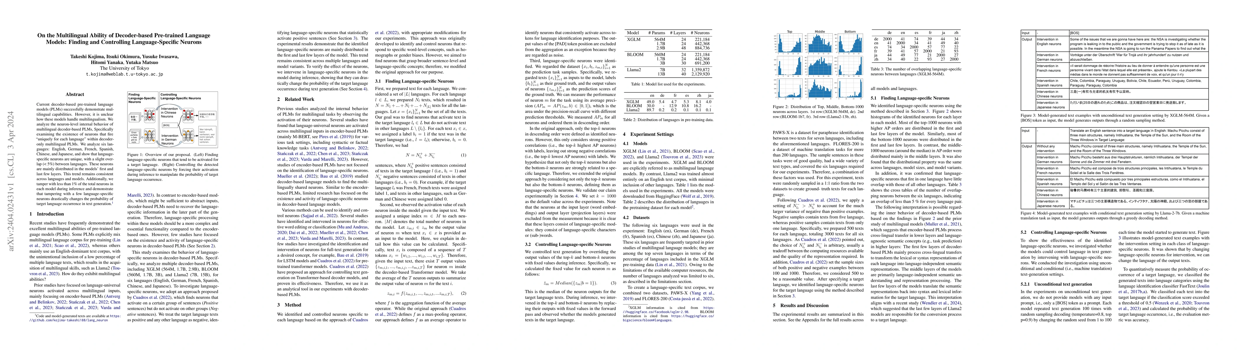 Thumbnail for On the Multilingual Ability of Decoder-based Pre-trained Language
  Models: Finding and Controlling Language-Specific Neurons