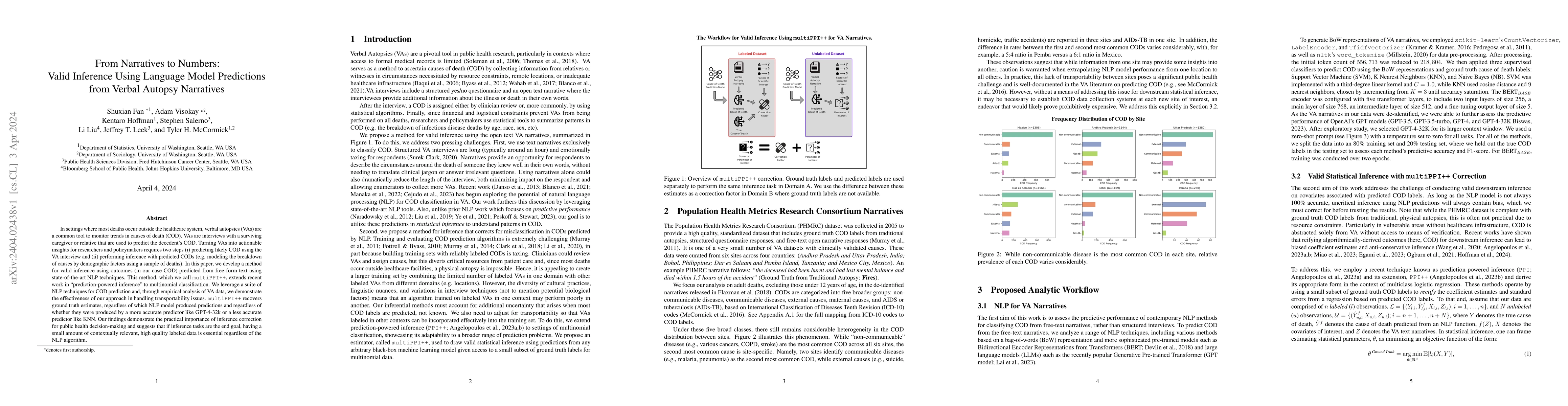 Thumbnail for From Narratives to Numbers: Valid Inference Using Language Model
  Predictions from Verbal Autopsy Narratives